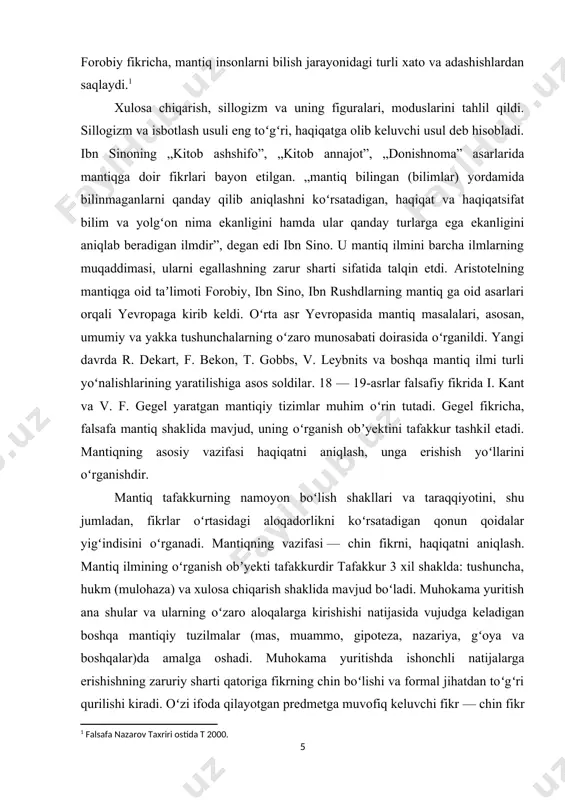 ajralishiga sabab boʻladi. hozirgi paytda mantiqning formal mantiq, dialektik mantiq, matematik mantiq kabi yoʻnalishlari bor. formal mantiq tafakkur strukturasini fikrning anik, mazmuni va taraqqiyotidan chetlashgan holda, nisbatan mustaqil ravishda oʻrganadi. uning diqqat markazida muhokamani toʻgʻri qurish bilan bogʻliq qoidalar va mantiqiy amallar yotadi. dialektik mantiq tafakkurni uning mazmuni va shakli birligida hamda taraqqiyotida olib oʻrganadi. matematik mantiq tafakkurni matematik metodlar yordamida tadqiq etadi. u hozirgi zamon mat. sining muhim yoʻnalishlaridan biri boʻlib, tafakkurni yuqori darajada abstraktlashgan va formallashgan sistemada tahlil qiladi. 20-asrda noanʼanaviy mantiqning turli yoʻnalishlari, xususan, koʻp qiymatli mantiqiy sistemalar (y. lukasevich, geyting , reyxenbaxning uch qiymatli mantiqiy sistemalari, postning nqiymatli mantiqiy sistemasi va shahrik.), konstruktiv mantiq lar (a. n. kolmogorov, a. a. markov variantlari) va modal mantiq kabi nazariyalar vujudga keldi va rivojlandi. 1978 yilda kanadada norasmiy mantiq bo‘yicha birinchi xalqaro simpozium bo‘lib o‘tdi, uning tashkilotchilariga ko‘ra, o‘tkazilishi juda oddiy va tushunarli sabab - “vaqt keldi” [1 ] …
