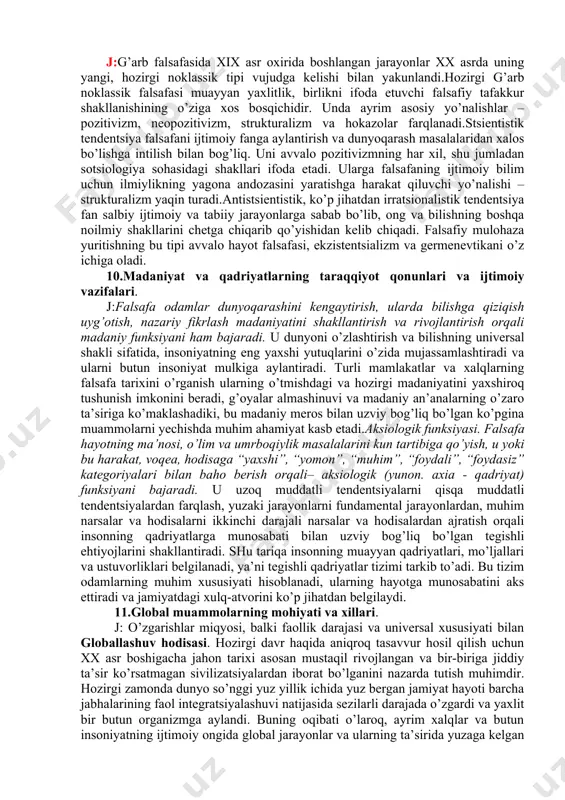 izimda bo’lganidek, dunyoqarashda ham o’zini o’zi tashkil etish qonunlari amal qila boshlagan. 6.g’аrb uyg’оnish dаvri fаlsаfаsi. j:insoniyat tarixida yuz bergan eng buyuk ilg`or taraqqiyot davrlaridan biri edi. uyg`onish davrida hayotning hamma tarmog`ida muhim, ilg`or, hatto aytish mumkinki, inqilobiy o`zgarishlar yuz berayotgan edi. uyg`onish davrida yevropada falsafaning rivojlanishi katta hissa qo`shganlardan biri nemis nikolay kuzanskiydir (1406-1461). kuzanskiy ta`limoticha, xudo hamma narsalarda mavjud, shuningdek, hamma narsalar xudoda mavjud. eng oliy haqiqatlarni bilish, sxolastik fikrlash bilan emas, balki, tajriba asosida amalga oshadi. u xudoni borliqning oliy va yagona asosi deb hisoblaydi. bu masalada kuzanskiy shunday muhim kosmologik fikrlarni bayon qiladiki, hatto ma`lum darajada uni kopernik va brunolarning o`tmishdoshi deb hisoblash mumkin. ikkinchi masala esa bilish nazariyasiga nisbatan uning butunlay yangicha yondoshishidir. ushbu masalalar bo`yicha kuzanskiy tomonidan ilgari surilgan g`oyalar ayrim hollarda xviii asr oxiri va xix asr boshidagi nemis filosoflari tomonidan bayon qilingan fikrlarning debochasi edi. filosofiya va fan rivojlanishiga eng katta hissa …