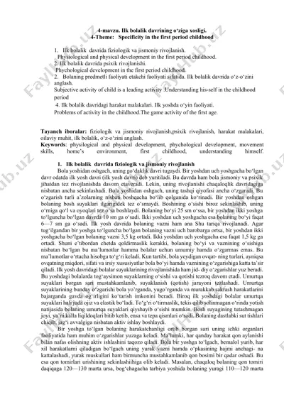 ilk bolalik davrining o‘ziga xosligi — DOCX