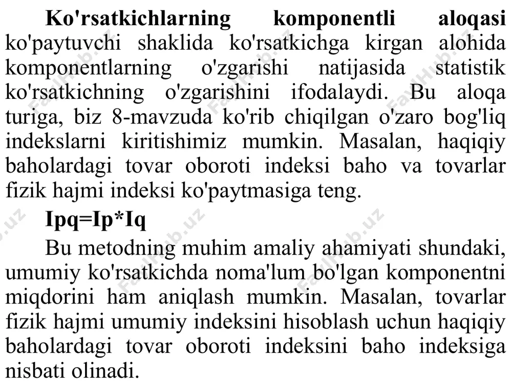 di va aksincha. egri chiziqli bog'lanishda esa, omil belgining o'zgarishi bilan natijaviy belgi ma'lum bir vaqtgacha u bilan parallel o'zgarib boradi, ma'lum bir nuqtaga yetgandan so'ng natijaviy belgining o'zgarish yo'nalishi o'zgara boshlaydi. demak, ular o'rtasidagi bog'liqlik doimiy emas. 9 omillarning o'zaro harakati nuqtai-nazaridan aloqadorlikni quyidagi turlarga bo'lish mumkin: juft belgilarning aloqadorligi; ko'p belgilarning o'zaro aloqadorligi. masalan, talabaning dars qilish soati bilan o'zlashtirishi o'rtasidagi aloqani o'rgansak, bu juft aloqadorlik deyiladi, agarda talaba o'zlashtirishiga dars qilish soati, oilaviy ahvoli, darsliklar bilan ta'minlanganligi va boshqa omillarning ta'sirini o'rgansak, bu ko'p omilli aloqadorlik deyiladi. 10 regressiya — (matematikada) biror (u) tasodifiy miqdor oʻrta qiymatining boshqa bir tasodifiy miqdoriga bogʻlikligi. funksional bogʻlanishda miqdorning har bir qiymatiga u miqdorning bitta qiymati mos kelsa, regressiv bogʻlanishda x ning y qiymatiga turli hollarda turli qiymatlar mos keladi. regressiya tushunchasi faqat tasodifiy miqdorlar uchun emas, tasodifiy vektorlarga nisbatan ham kiritiladi. regressiya terminini ingliz olimi f.galton kiritgan (1886). regressiya tabiat …