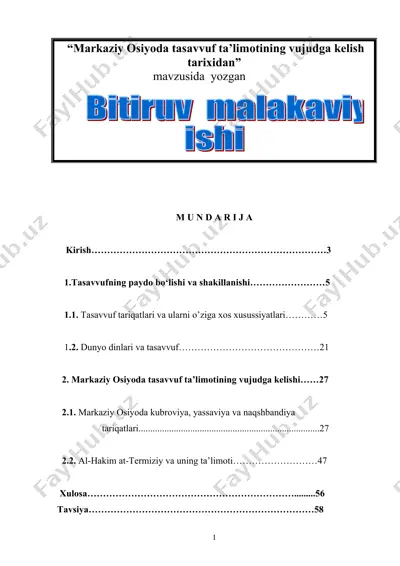 markaziy osiyoda tasavvuf ta’limotining vujudga kelish tarixidan — DOC
