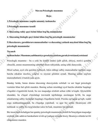 psixologik muommo haqida tushunchalar — DOCX