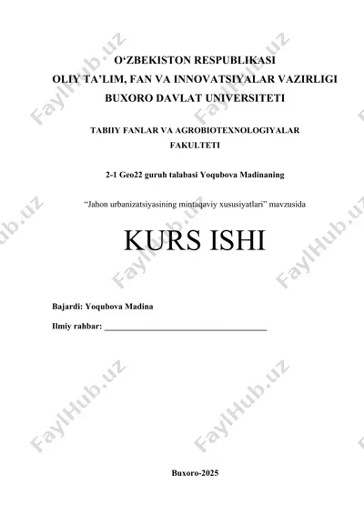 jahon urbanizatsiyasining mintaqaviy xususiyatlari — DOCX