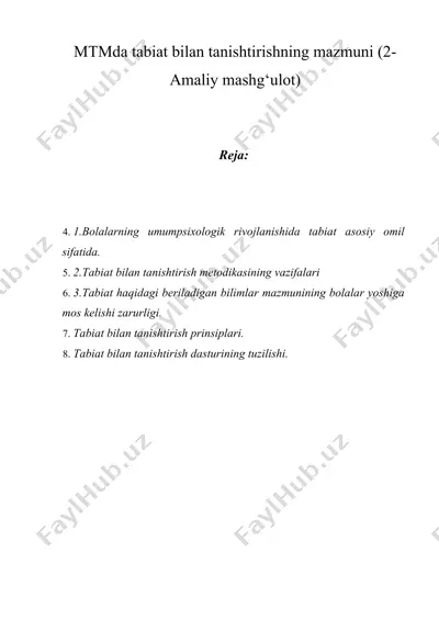 mtmda tabiat bilan tanishtirishning mazmuni (2-amaliy mashg‘ulot) — DOCX