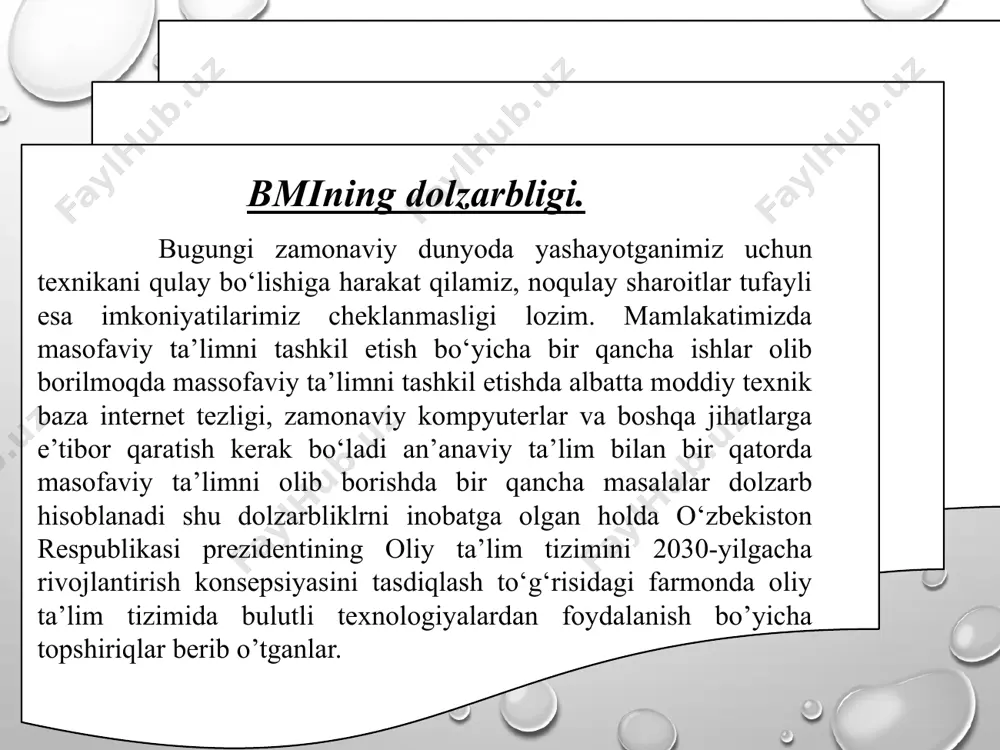 ish ingliz tilini o’rgatuvchi veb sayt ishlab chiqsh va undan foydalanish. bmi ning predmeti. “cloud texnologiyalar” asosida o‘quv jarayonini tashkil etish google drive imkoniyatidan foydalangan holda ingliz tilini o’rgatuvchi veb sayt ishlab chiqsh. i bob. cloud texnologiyalar imkoniyatlari tahlili va o‘quv jarayonini tashkil etishning nazariy asoslari 1.1.cloud texnologiyalar imkoniyatlari va ularning tahlili 1.2.cloud texnologiyalar asosida o‘quv jarayonini tashkil etishdagi avfzalliklari va kamchiliklari 1.3.cloud texnologiyalar asosida o‘quv jarayonini tashkil etishda texnik vositalar tahlili ii bob. “cloud texnologiyalar” asosida o‘quv jarayonini tashkil etish modelini ishlab chiqish va foydalaniladigan dasturiy vositalar tahlili 2.1. “cloud texnologiyalar” asosida o‘quv jarayonini tashkil etish bosqichlarini ishlab chiqishda foydalaniladigan dasturiy vositalar tahlili 2.2. bulutli platformalar negizida o‘quv jarayonini tashkil etish bosqichlari “cloud texnologiyalar” asosida o‘quv jarayonini tashkil etish bosqichlarini ishlab chiqishda foydalaniladigan dasturiy vositalar tahlili 1 2 3 4 5 google kompaniyasiga tegishli bo‘lgan akkaunt ochish google document oynasi va unda ishlash google ilovalarini google play market orqali …