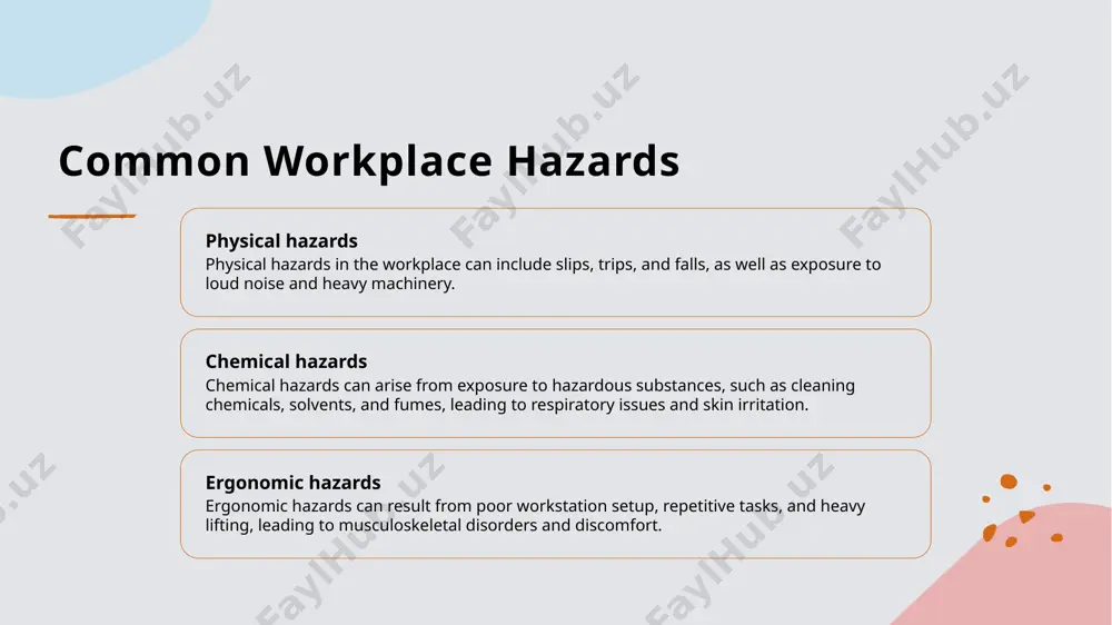 esigning workspaces and equipment to minimize discomfort and reduce the risk of musculoskeletal injuries, such as using adjustable chairs and desks. employees should be trained in proper lifting techniques to prevent back injuries, including bending at the knees, keeping the load close to the body, and avoiding twisting. encouraging employees to take regular breaks and incorporating stretching exercises can help prevent repetitive strain injuries and maintain overall musculoskeletal health. safety inspections and audits purpose of inspections and audits safety inspections and audits are conducted to identify potential hazards, assess compliance with regulations, and ensure a safe working environment for employees. types of inspections and audits there are various types of safety inspections and audits, including routine inspections, focused inspections, and comprehensive audits, each serving different purposes. conducting inspections and audits inspections and audits are typically carried out by trained personnel who follow a systematic process, including identifying hazards, evaluating risks, …