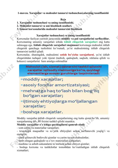 mahsulot tannarxi va xarajatlarning tasniflanishi — DOCX