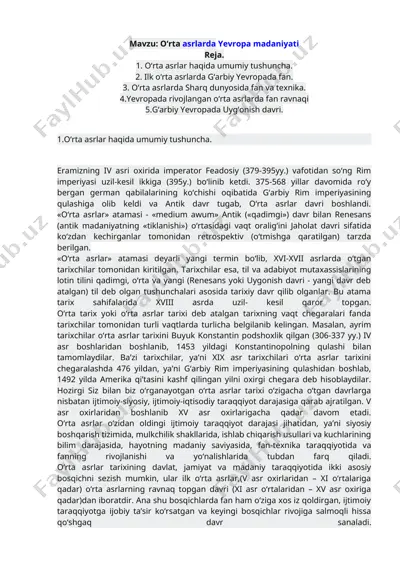 o‘rta asrlarda yevropa madaniyati — DOCX