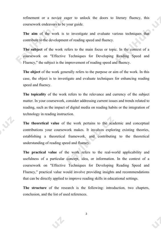 ommendations that can be directly applied to improve reading skills in educational settings. the structure of the research is the following: introduction, two chapters, conclusion, and the list of used references. chapter1 importance of developing reading speed and fluency 1.1 define reading speed and fluency reading fluency is the ability to read accurately, smoothly and with expression. fluent readers recognize words automatically, without struggling over decoding issues. when reading silently, in addition to recognizing words automatically, fluent readers group words rapidly to help gain meaning from their reading, which then translates into their understanding of the text. when reading aloud, fluent readers sound natural, as if they’re speaking. non-fluent readers read slowly and sound choppy.[footnoteref:2] fluency is important because it builds a bridge between word recognition and comprehension. it allows students time to focus on what the text is saying. they are able to make connections between what they are …