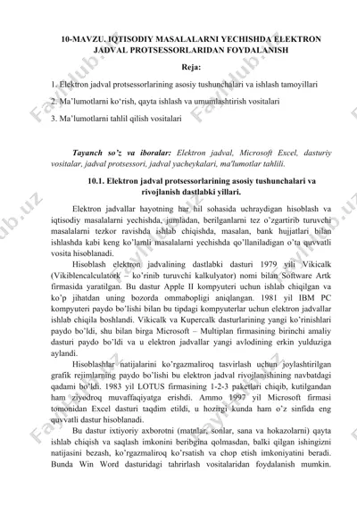 elektron jadval protsessorlari — DOCX