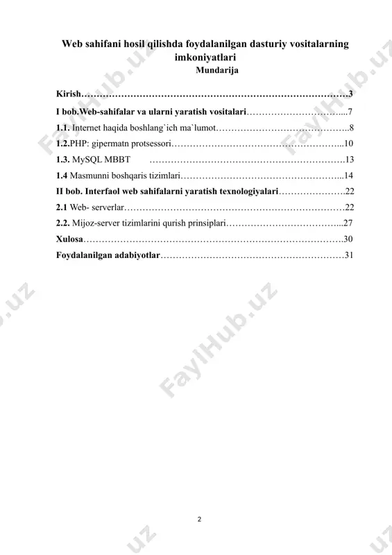 kup language) sahifaning strukturasini belgilaydi, css (cascading style sheets) uning stilini o'rnatadi va javascript interaktivlik va dinamiklik qo'shadi. bu dasturiy vositalar veb sahifalarni dizayn qilish, animatsiyalarni qo'shish, shuningdek foydalanuvchilar bilan interaktiv kommunikatsiyani tashkil etish uchun juda muhimdir. 2. content management systems (cms): cms platformalari, masalan, wordpress, joomla, drupal kabi, veb sahifalarni tuzish va boshqarish jarayonini osonlashtirish uchun mo'ljallangan dasturiy vositalardir. bu vositalar foydalanuvchilarga sahifalarni tuzish, matn va tasvirlarni qo'shish, yangilanishlarni amalga oshirish va qo'shimcha funksiyalarni integratsiya qilish imkoniyatlarini beradi. 3. graphic design software: grafik dizayn dasturiy vositalar, masalan, adobe photoshop, illustrator, sketch, coreldraw kabi, veb sahifalarni vizual ravishda dizayn qilish uchun foydalaniladi. bu vositalar grafik dizaynerlarga sahifalarni qulaylik bilan dizayn qilish, logotiplar, bannerlar va boshqa grafik elementlarni yaratish imkoniyatlarini beradi. 4. integrated development environments (ides): ide'lar, masalan, visual studio code, sublime text, atom kabi, dasturlash, html, css va javascript kodlarini yozish va tahrirlash uchun ishlab chiqilgan muhitlar. bu muhitlar kod …