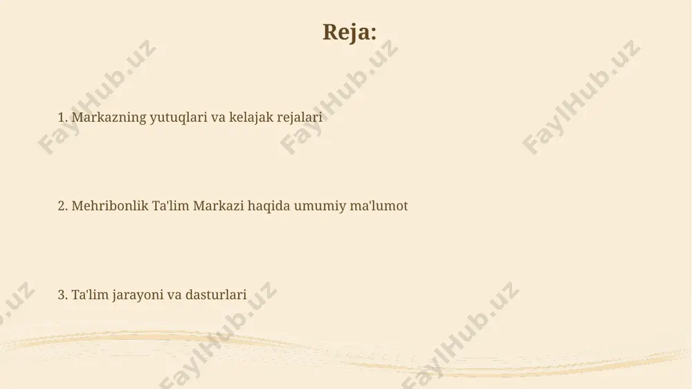 va 3d modellashtirilgan darslar taqdim etiladi, bu esa ularning bilim va ko'nikmalarini mustahkamlashga yordam beradi. mehribon ta'lim markazida 20 dan ortiq kompyuter va interfaol taxtalardan foydalanib, o'quv jarayonini zamonaviy texnologiyalar bilan boyitish orqali o'quvchilarning bilim olish samaradorligini 30% ga oshirishga erishildi. baholash va monitoring tizimi har bir o'quvchi uchun individual ta'lim rejasi tuziladi va uning bajarilishini kuzatish uchun oyiga kamida 3 marta monitoring o'tkaziladi, natijalar esa ota-onalar bilan muhokama qilinadi. baholash va monitoring tizimi o'quvchilarning 10 ta asosiy ko'nikmalar bo'yicha yillik progressiyasi, shu jumladan o'qish, yozish va matematikada o'zlashtirish darajasini aniqlash uchun standartlashtirilgan testlardan foydalanadi. markazga murojaat qilish va bog'lanish usullari markazga telefon orqali +99899 123 45 67 raqami orqali bog'lanishingiz mumkin, ish vaqti 9:00 dan 18:00 gacha, tushlik ta'tili 13:00 dan 14:00 gacha. mehribon correction elektron pochta manzili: mehribon.correction@example.com orqali murojaat qilishingiz va savollaringizga tezkor javob olishingiz mumkin. markazning maqsadi va vazifalari mehribon correction ta’lim markazi 50 dan ziyod …