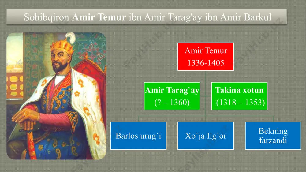 ardan biridir. turli banbalarga tayangan holda u haqidagi bilimlarimizni ham hukmdor zobit sarkarda ham jangchi sifatida gavdalanadi. buyuk sohibqiron bobomiz haqida qanchalik kitob o’qisak, o’rgansak shunchalik bilimimiz boyiydi. uning biz yosh avlodlarga qoldirgan eng katta boy merosi tarixiy obidalarimizga butun dunyo haligacha lol qolmoqda. 16 image2.png image3.png image4.jpeg image5.png image6.gif image7.jpeg image8.jpeg image9.png image10.jpeg image11.jpeg image12.jpeg image13.jpeg image14.jpeg image15.jpeg image16.jpeg image17.jpeg image18.jpeg image19.jpeg image20.jpeg image21.jpeg /docprops/thumbnail.jpeg