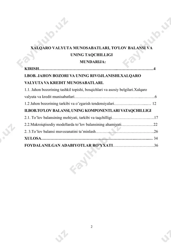 ahamiyatlidir. bugungi kunda davlat va xo'jalik yurituvchi subyektlarning tashqi iqtisodiy aloqalarini pul bozori yoki valuta bozori, undagi valuta operatsiyalarining rivojisiz tasavvur qilib bo'lmaydi. shu sababli xorijiy valutalar bilan bog'liq jahon tajribasini o'rganish o'zbekiston va markaziy osiyoning boshqa davlatlarida shakllanayotgan bozor iqtisodiyoti uchun katta ahamiyat kasb etadi. xalqaro valyuta-kredit munosabatlarinign rivojlanishi o'z navbatida investitsiyalar hajmining o'sishiga, mamlakatning toboro integratsiyalashuvini oshishiga olib keladi. mamlakatimizda ham xalqaro valyuta-kredit munosabatlari tobora rivojlanib bormoqda. bu to'g'risida davlatimiz rahbari sh.m. mirziyoyev ham “xalqimizning fidokorona mehnati bilan 2019-yil - “faol investitsiyalar va ijtimoiy rivojlanish yili”da salmoqli natijalarga erishdik. barcha sohalardagi ijobiy natijalar qatorida investitsiyalar hajmi ham sezilarli darajada oshdi. iqtisodiy hamkorlik va rivojlanish tashkiloti tomonidan o'zbekistonning kreditga doir tavakkalchilik reytingi oxirgi 10 yilda birinchi marta yaxshilandi” deya ta'kidlaganlar o'zbekiston respublikasi prezidenti shavkat mirziyoyevning oliy majlisga murojaatnomasi. 24.01.2020. yuqorida bildirilgan fikrlar mazkur kurs ishining dolzarbligini asoslab beradi. o’zbekistonning xalqaro iqtisodiy maydondagi nufuzi va mavqeyi sezilarli darajada va muntazam …