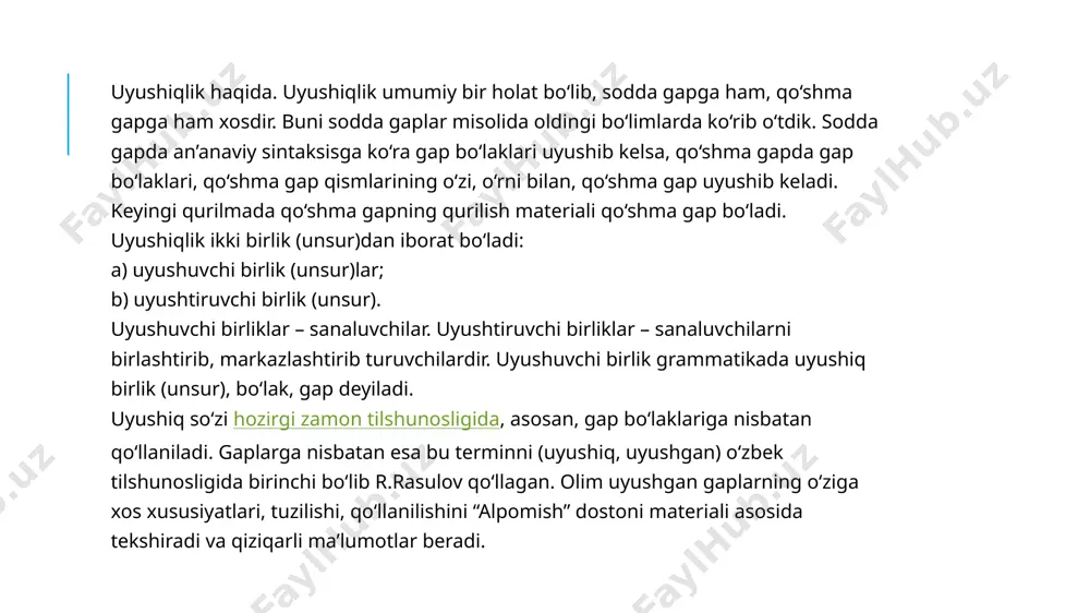 ki, so’zlarning shakl yasovchi va so’z yasovchi qo’shimchalari kesimning pm qismiga mutlaqo daxldor emas. buni yaxshi tushungan o’quvchi kesimni to’g’ri tahlil qila oladi. kesimi uyushgan sodda gaplarda w qismi bir nechta, pm qismi esa bitta ko’rinishda bo’ladi. darslikka murojaat qilamiz: 1. faylasuflarning odati, axloqi ham o’z kasbiga loyiq, xuddi tug’madek bo’lishi kerak. 2. donishmandlik haqiqatni so’zlamoq va tabiatga quloq tutib, unga bo’ysunmoqlikdan iboratdir. 3.men uzoq yillardan buyon shu shaharda yashab, o’qib, ishlab kelyapman.(8-sinf darsligi, 2019.108-110-betlar) 1-gapning kesimi –loyiq, tug’madek bo’lishi kerak. w-loyiq, tug’madek bo’lish, pm- i ( egalik qo’shimchasi), kerak (bog’lama) 2-gapning kesimi –so’zlamoq,bo’ysunmoqlikdan iboratdir. w-so’zlamoq,bo’ysunmoq-likdan. pm- iborat(bog’lama), -dir (bog’lama) 3-gapning kesimi –yashab, o’qib, ishlab kelyapman. w-yashab, o’qib, ishlab kel; pm- yap( hozirgi zamon qo’shimchasi), -man (fe’lning i shaxs, birlik ko’rinishidagi shaxs-son qo’shimchasi) qo’shma gaplarda w qismi ham bir nechta, pm qismi ham bir nechta bo’ladi. darslikka murojaat qilamiz: 1.goh kechalari shamol bo’riday uvillab chiqardi, goh sharros yomg’ir quyib qolardi. …