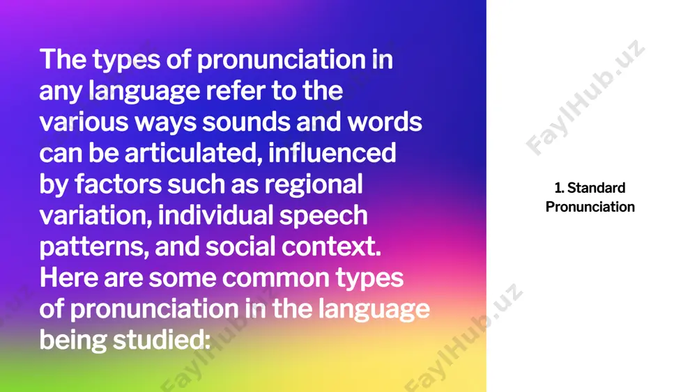 that distinguish words). it focuses on the broad, essential sounds of speech. phonetic pronunciation: phonetic pronunciation refers to the detailed articulation of speech sounds, including the way individual sounds are actually produced, which can vary more across speakers. example: in phonetic pronunciation, one might transcribe the word "cat" differently depending on the exact sounds heard in different accents or speech patterns. 5. stressed vs. unstressed pronunciation definition: stressed pronunciation refers to the emphasis placed on certain syllables or words in a sentence. unstressed pronunciation refers to those parts of speech that are not emphasized and are often pronounced more quickly or with less clarity. example: in english, the word "record" is pronounced with stress on the first syllable when it is a noun (re-cord) and on the second syllable when it is a verb (re-cord). 6. hypercorrection definition: hypercorrection occurs when speakers try to use what they believe to be …