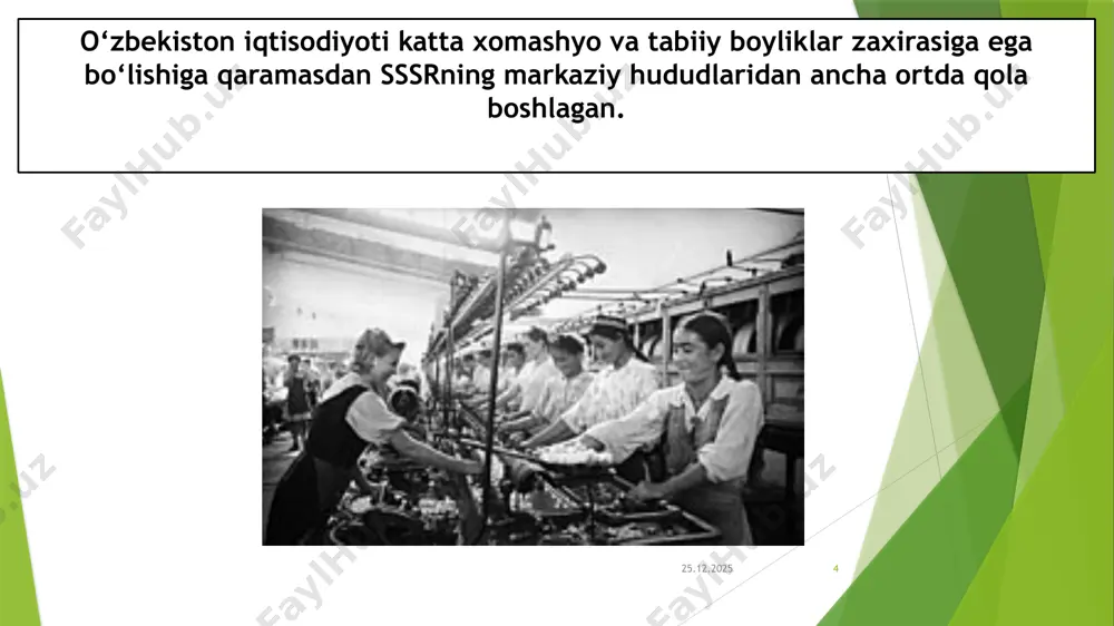 da mustaqillik deklaratsiyasi qabul qilindi. 03.04.2024 22 mustaqillik deklaratsiyasi o‘zbekiston milliy davlat mustaqilligining huquqiy va siyosiy asoslarini yaratish uchun katta xizmat qildi. 03.04.2024 23 14-dekabrda o‘zbekiston ssr tarkibidagi qoraqalpog‘iston assr suvereniteti to‘g‘risida deklaratsiya qabul qilindi. o‘zbekistondagi bunday voqealar hamda sovet ittifoqi tarkibidan 1990-yil mart – may oylarida litva, latviya va estoniyaning chiqib ketishi sssrning davlat butunligiga jiddiy ta’sir ko‘rsatdi. 03.04.2024 24 o‘zbekiston o‘zini sssrdan mustaqil deb e’lon qildi. 1991-yil 31-avgustda o‘zbekiston respublikasi oliy kengashining o‘n ikkinchi chaqiriq navbatdan tashqari vi sessiyasida o‘zbekiston respublikasining davlat mustaqilligi to‘g‘risida prezident i.a.karimovning ma’ruzasi tinglandi. 03.04.2024 25 o‘zbekiston respublikasi tinch parlament yo‘li bilan o‘zining mustaqil davlatchiligiga qayta erishdi. bu nodir voqea kamida 3500 yillik o‘tmishga ega o‘zbek xalqi va davlatchiligi tarixiga zarhal sahifalar bo‘lib yozildi. 03.04.2024 26 e`tiboringiz uchun rahmat image1.jpeg image2.jpeg image3.jpeg image4.jpeg image5.jpg image6.jpeg image7.jpeg image8.jpeg image9.jpeg image10.jpeg image11.jpeg image12.jpeg image13.jpeg image14.jpeg image15.jpeg image16.jpeg image17.jpeg image18.jpg image19.png image20.jpeg image21.jpeg image22.png /docprops/thumbnail.jpeg