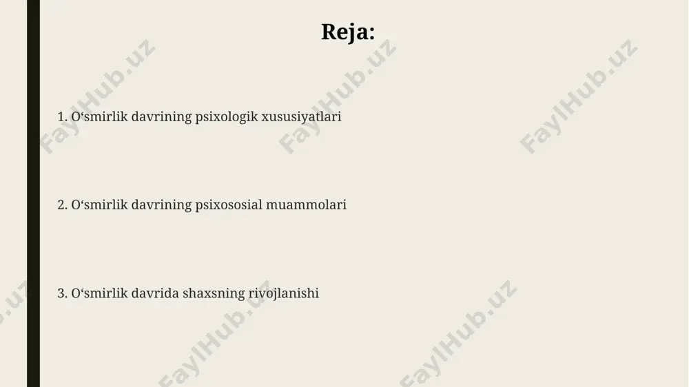 bi rivojlanayotgan mamlakatlarda, 15-19 yoshdagi qizlarning 10% dan ortigʻi homilador boʻlishi mumkin, bu jinsiy ongning yetarli darajada shakllanmaganligini koʻrsatadi. oʻsmirlik davrida jinsiy yetilish, taxminan 10-16 yosh oraligʻida boshlanib, gormonal oʻzgarishlar bilan birga, jinsiy xususiyatlarning rivojlanishi va reproduktiv funksiyaning shakllanishi bilan tavsiflanadi. o'z-o'zini anglash va o'ziga ishonch o'ziga ishonchning shakllanishi, 70% hollarda, oilaviy muhit va yaqin do'stlar bilan bo'lgan munosabatlarga bog'liq bo'lib, samarqand shahrida o'tkazilgan tadqiqotlar shuni ko'rsatdi. o'z-o'zini qadrlash hissi, adolesentning o'ziga bo'lgan munosabatini aks ettirib, psixologik salomatligi uchun muhim omil hisoblanadi va 30% dan ortiq o'smirlar o'zlarini etarlicha baholamasligini ta'kidlashadi. o'smirlik davrida o'z-o'zini anglash jarayoni 12-18 yosh oralig'ida intensivlashib, shaxsning ijtimoiy rolini aniqlashga, masalan, o'quv muassasasi yoki sport jamoasidagi o'rnini tushunishga yordam beradi. hissiy o'zgarishlar va kayfiyat tebranishlari gormonal o'zgarishlar natijasida, 13-15 yoshdagi o'smirlarda hissiy o'zgarishlar 70% gacha kuchayib, masalan, xitoyda o'tkazilgan tadqiqotlarda tajovuzkorlik yoki haddan tashqari xavotirchanlik ko'rinishlarida namoyon bo'ladi. o'smirlik davrida kayfiyat tebranishlari kuniga 10 marta va …