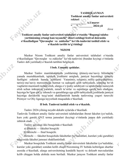 quvnoqlar va zukkolar ko‘rik-tanlovi nizomi — DOCX