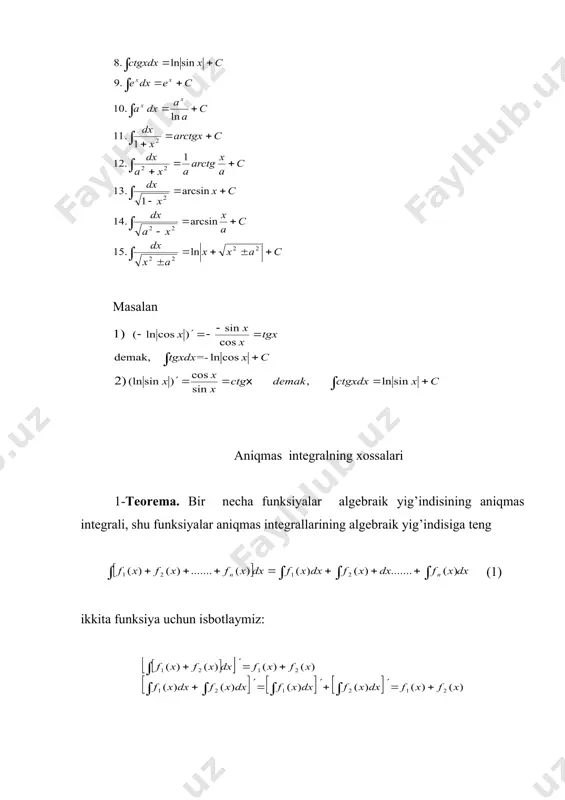 boshlang’ich funksiya va aniqmas integrallar - Page 5