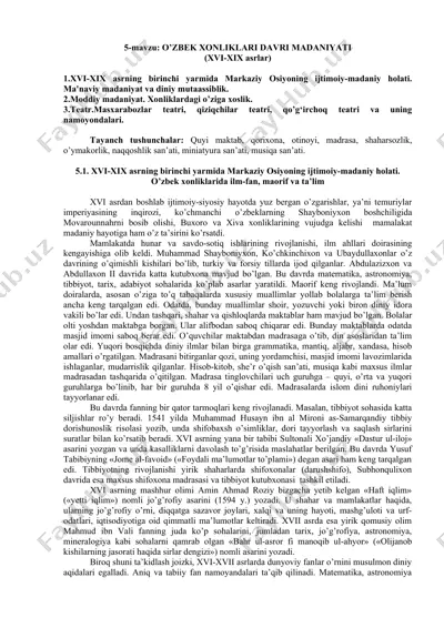 o’zbek xonliklari davri madaniyati — DOCX