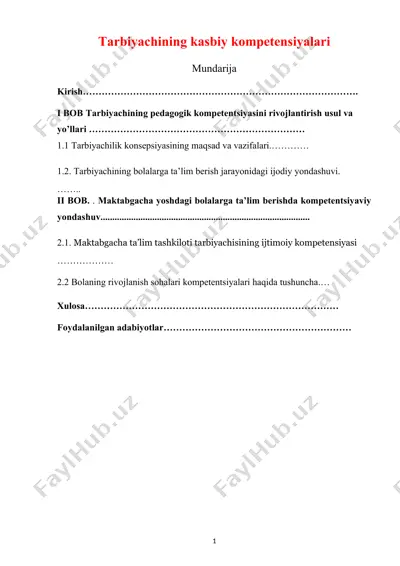 tarbiyachining kasbiy kompetensiyalari — DOCX