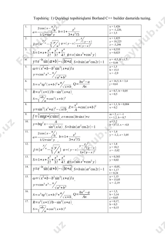 a bt b at e y bt + - + = - ) sin( 1 ) 2 cos sin( 2 - = t at b s x a x b b x / ) ( sin 3 2 2 + - + = w 2 2 3 2 cos b a x x y + - = b x a b x tg x s + + + = 2 2 3 ) ( ax a bx q - = 2 ) ( sin / ) 1 ( 2 2 a x b x x r + - + = 3 2 ) ( cos b x a xb s + + = b x a x y / ) ( sin 2 2 3 - + = 2 2 ) cos( b x a x z + + = 3 sin t c mtgt f + = c t …