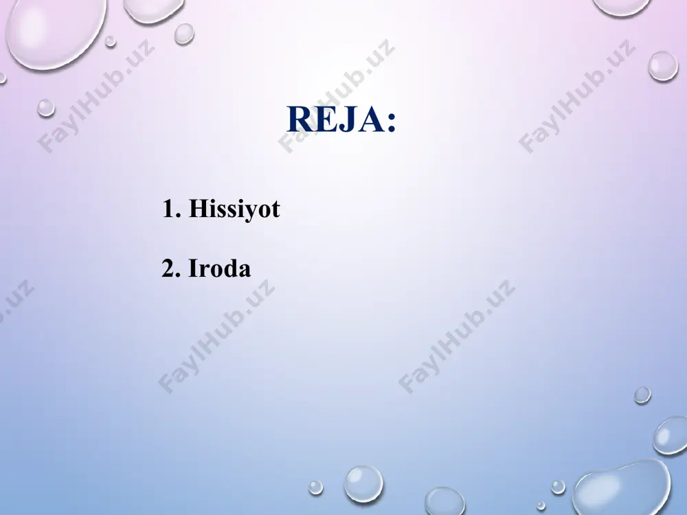 arida o’zgarish yasaydi. turli emotsional holatlarda nafas olishning o’zgarishi a) xursandlikda nafas olish bir minutiga 17 marta; b) faol xafalikda 9 marta; v) qo’rqishda 64 marta; d) jahl chiqqanda 40 marta. ikkinchidan, emotsiya imo - ishoralarda, mimikada, ya'ni kishining yuzida bo’ladigan harakatlarda hamda butun badanning ma'nodor harakatlarida ko’rinadi. uchinchidan, gumoral harakatlardagi, ya'ni organizmning qon tarkibidagi va boshqa suyuqliklardagi kimyoviy o’zgarishlarni va shuning bilan birga modda almashishida bo’ladigan yanada chuqur o’zgarishlarni o’z tarkibiga oladi. emotsiyalarning eng aniq va yaqqol ko’rinishlaridan biri kulgi bilan yig’idir. l.n.tolstoy o’z asarlarida odamning ruhiy holatini ifodalovchi nigohlarning 85 xilini va kulishning 97 xilini tasvir etgan. "har xil sabab bilan yig’lagan paytda odamning boshi va og’zi har xil qiyofada o’zgaradi" - degan edi leanardo da-vinchi. kayfiyat. shaxsning xatti-harakatlariga va ayrim ruhiy jarayonlariga muayyan vaqt davomida tus berib turuvchi emosional holat kayfiyat deb ataladi. shaxsning hayoti va faoliyati davomida shodonlik, hazilkashlik, umidsizlik, jur’atsizlik, zerikishlik, qayg’urishlik singari his-tuyg’ular uning …