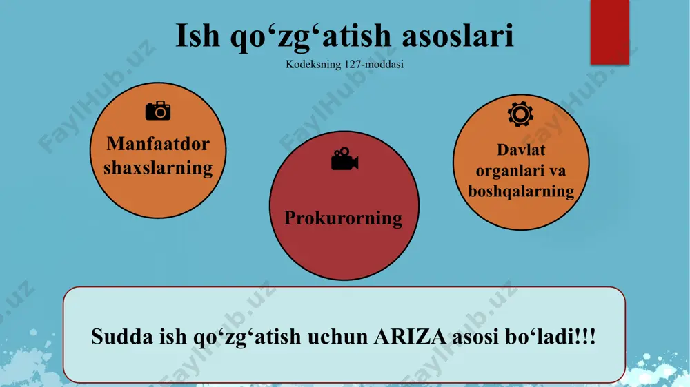 digan sud hujjati qabul qilinguniga qadar ariza (shikoyat)ning asosini yoki predmetini o‘zgartirishga haqli.arizachi ishni har qanday instansiya sudida ko‘rishda ishni ko‘rish yakuni bo‘yicha chiqariladigan sud hujjati qabul qilinguniga qadar ariza (shikoyat)dan to‘liq yoki qisman voz kechishga haqli. *sud ariza (shikoyat)ning asosi va predmeti bir vaqtda o‘zgartirilishini qabul qilmaydi. sud, shuningdek ariza (shikoyat)dan voz kechishni, agar bu qonunchilikka zid bo‘lsa yoki boshqa shaxslarning huquqlari va qonun bilan qo‘riqlanadigan manfaatlarini buzsa, qabul qilmaydi. bunday hollarda sud ishni mazmunan ko‘radi. *ariza (shikoyat)ning asosini yoki predmetini o‘zgartirishni, arizachining ariza (shikoyat)dan to‘liq yoki qisman voz kechishini qabul qilish haqida yoxud qabul qilishni rad etish to‘g‘risida ajrim chiqariladi. ishlarni bitta ish yuritishga birlashtirish (137-modda) birinchi instansiya sudi ayni bir shaxslar ishtirok etuvchi bir turdagi bir nechta ishni bitta ish yuritishga birlashtirishga haqli. ishlarni birlashtirishga sudning ish ko‘rish yakuni bo‘yicha hujjati qabul qilinguniga qadar yo‘l qo‘yiladi. ishlarni bitta ish yuritishga birlashtirish to‘g‘risida ajrim chiqariladi. ishlar birlashtirilganda ular …