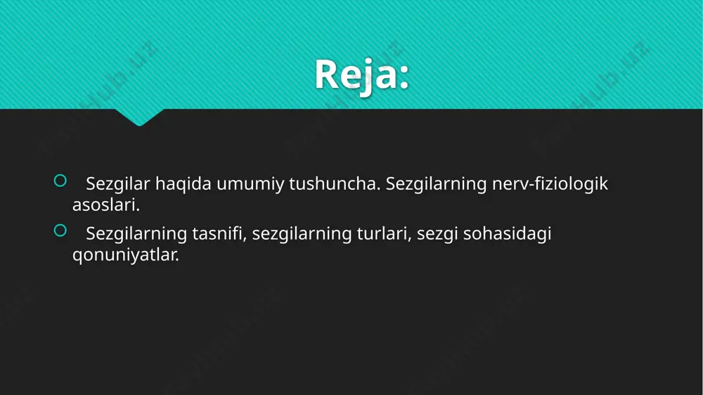 mexanizm ishlasa xam ko‘rish ma’lumotlarini bilolmaydi. miyasi shikastlangan bemorlarda ham qandaydir sezgi va idrok zanjirlari bor. miya po‘stlog‘ining chakka qismi buzilganda, inson yuzini tanish javobgarligi yo‘qoladi va bu kasallik prosopagnoziya deb nomlanadi. unda sezgilari normal, lekin idroki normal emas. u ma’lumotlarni ko‘rib qabul qila oladi va insonni yuz tuzilishini xarakterlab bera oladi, lekin uni taniy olmaydi. unga notanish chexrani ko‘rsatishganda u bunga e’tibor beraydi. unga tanish chexrani ko‘rsatishganda, avtonom nerv sistemasi reaksiyasi shuni ko‘rsatadiki u xavotirlanadi va terlashni boshlaydi, lekin bu inson kimligini aytib bera olmaydi. u o‘z chexrasini ko‘zguda ko‘rganda, yana shu chalkashlikga keladi. miyani buzilganligi sababli, u ma’lumotlarni sxema bo‘yicha tepadan pastga qrab ishlolmaydi – to‘plangan bilimlarni sensor ma’lumotlar bilan bog‘lay olmaydi. tevarak-atrofimizdagi narsa va hodisalarning turli xil belgi hamda xususiyatlari har doim ham bizning sezgi a’zolarimizga ta’sir etib turadi. natijada bizda turli sezgilar hosil bo‘ladi. chunonchi, nurlarning ko‘zimizga ta’sir qilishi natijasida ko‘rish sezgisi, har xil tezlik va …