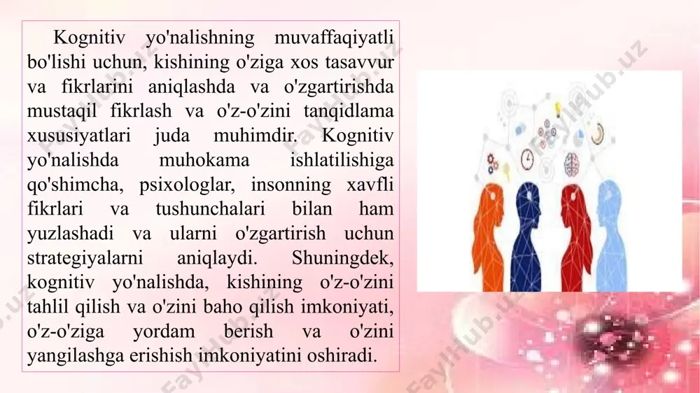 katli). mijozning xulq-atvorini tahlil qilish yoki sxema bo'yicha o'z-o'zini tahlil qilish: "voqea-idrok-reaktsiya-fikrlash-xulosa" juda yuqori mahsuldorlik va o'rganish effektiga ega. umuman olganda, retning psixologik shartlari quyidagilardan iborat: 1) o'z muammolari uchun shaxsiy javobgarlikni tan olish; 2) bu muammolarga qat'iy ta'sir ko'rsatish mumkinligi haqidagi fikrni qabul qilish; 3) hissiy muammolar irratsional g'oyalardan kelib chiqishini tan olish; 4) bu g'oyalarni aniqlash (ogohlik); 5) ushbu g'oyalarni jiddiy muhokama qilishning foydaliligini tan olish; 6) mantiqsiz mulohazalar bilan kurashish uchun harakat qilishga kelishish; 7) retdan foydalanishga rozilik. psixologik yordamning maqsadlari. asosiy maqsad - e'tiqodlar, me'yorlar va g'oyalar tizimini qayta ko'rib chiqishga yordam berish. shaxsiy maqsad - o'zini ayblash g'oyasidan xalos bo'lish. a. ellis, bundan tashqari, bir qator kerakli fazilatlarni shakllantirdi, ularga erishish maslahat yoki psixoterapevtik ishning o'ziga xos maqsadi bo'lishi mumkin: ijtimoiy manfaatdorlik, shaxsiy manfaatdorlik, o'zini o'zi boshqarish, bag'rikenglik, moslashuvchanlik, noaniqlikni qabul qilish, ilmiy fikrlash. , ishtirok etish, o'zini o'zi qabul qilish, tavakkal qilish qobiliyati, realizm …