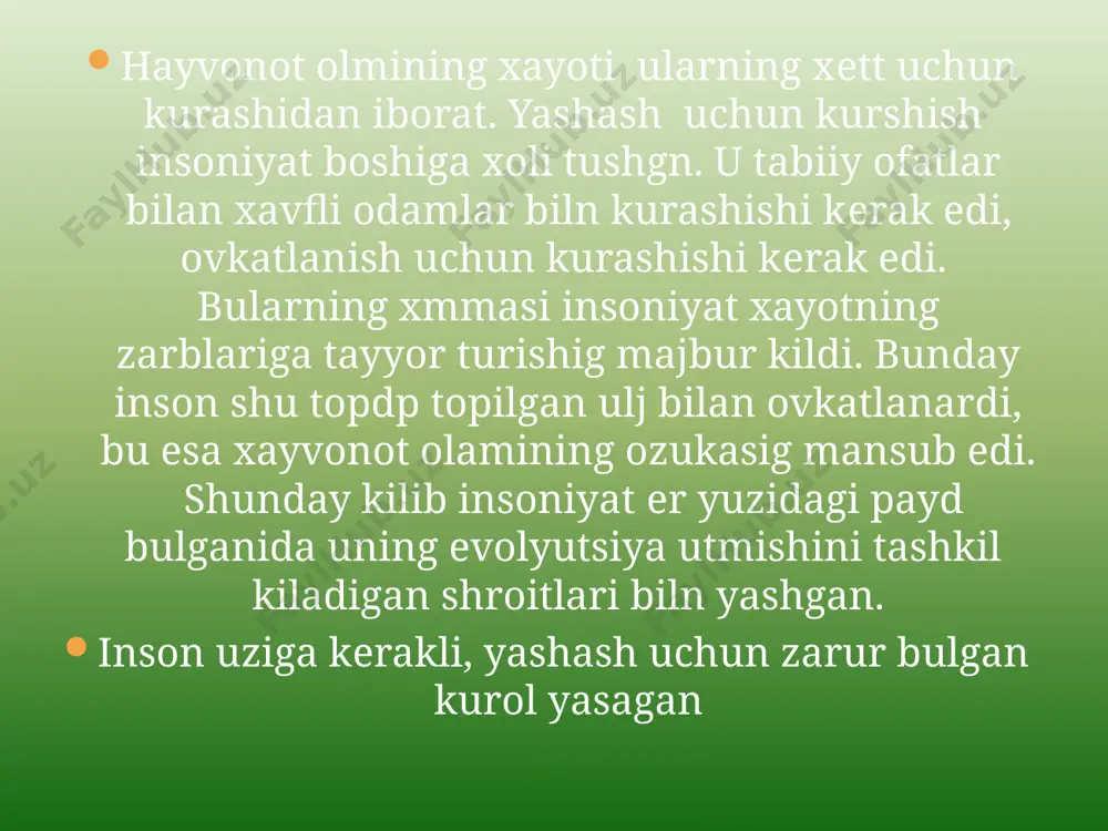 ardan uzi xakida maktovlar eshitishni istaydi. www.arxiv.uz xozirgi zamonda soglikni baxolashning 5 ta guruxi aniklangan: jismoniy rivojlanishning darjasi organizmning funktsional imkoniyatlarining zaxirasi organizmning immunitеt darajasi rivojlanishning kamchiliklari va tugma kasallikning mavjudligi insonning sogligi va ma'naviy, ijtimoiy yunlish www.arxiv.uz shaxsiy soglikning kursatkichlari gеnеtik gеnotip, diembriogеnеzning, nasliy omilarning yukligi biokimyoviy biologik tukima va suyukliklarning kursatkichi mеtabiologik tinch xolatda moddalar lmashinuvining darajasi morfologik ichki organlarning va sistеmaning xolti: -tinchlik mе'yori -rеaktsiya mе'yori -zaxiraviy imkonityalri, vazifalar turi www.arxiv.uz yoshga nisbatan aspеktlar sog’liqni saklashda uni mustaxkamlash va shakllantirishda yosh kata axamiyatga ega . xaar kaysi yoshning davriga kuyidagilar tеgishli: –moddalar almashnuvi xususiyati ; –vеgеtativ nеrv rеglyatsiyasining turi ; www.arxiv.uz –yuklamaga tеzlik bilan ulanish va undan kеyin tiklanish ; - immunitеtning funktsionl xususiyati ; - psixik status ; - talab va kizikishlar hozirgi zamonda tеkshiruvchilarning natijasi buyicha, xar 12 yilda organizm krizisga uchraydi, bu esa xayotining xama jabxalarini uz ichiga kamrab olladi; morfologik, funktsional, psixologik, ijtimoiy …