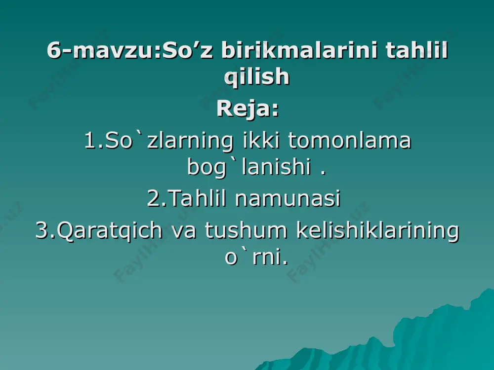 imchalari bir-biriga shakl jihatdan juda yaqin. shuning uchun og‘zaki so‘zlashuvda qaratqich kelishigi o‘rnida ham ko‘pincha tushum kelishigi qo‘shimchasi qo‘llaniladi. masalan, olmaning sharbati o‘rniga olmani sharbati deyiladi. natijada, yozuvda ham ko‘pchilik og‘zaki so‘zlashuv ta’sirida shunday yozib qo‘yadi. bunday xatodan qutilish uchun hokim so‘zning ifodalanishiga e’tibor berish kerak. eslab qoling. agar hokim bo‘lak sof fe’l bilan ifodalansa va bu fe’l kimni? nimani? qayerni? so‘roqlariga javob bo‘luvchi so‘zni talab qilsa, tobe bo‘lak tushum kelishigida qo‘llanadi, hokim bo‘lak egalik qo‘shimchasini olgan ot, ba’zan harakat nomi va sifatdosh bilan ifodalansa, tobe bo‘lak qaratqich keli­shigida qo‘llaniladi. birikmalarni uch guruhga ajratib yozing: moslashuv­li, boshqaruvli va bitishuvli. vatan o‘g‘lonlari, yurtimiz jamoli, o‘g‘lini topib, gullar oralab, qiz bola, choy quti, kitoblardan foydalanish, yengil mashina, kasbini sharaflamoq, mamlakat prezidenti, dil so‘zlari, ishini bajarib, yoshlarga o‘rgatish, undan ko‘ra kuchli, farovonlik haqida kitob, yerni o‘lchash, ogohlikka da’vat, sog‘lomlashtirish maskani, qo‘lni qo‘yib, ishlashiga kafolat, e’tiborli ayol, kasbga muhabbat, saxovatli inson, xalqni boyitish, farovonlik …