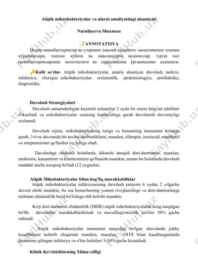 atipik mikrobakteriyalar va ularni amaliyotdagi ahamiyati — DOCX