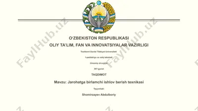 jarohatga birlamchi ishlov berish texnikasi — PPTX