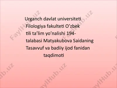 tasavvuf va badiiy ijod — PPTX