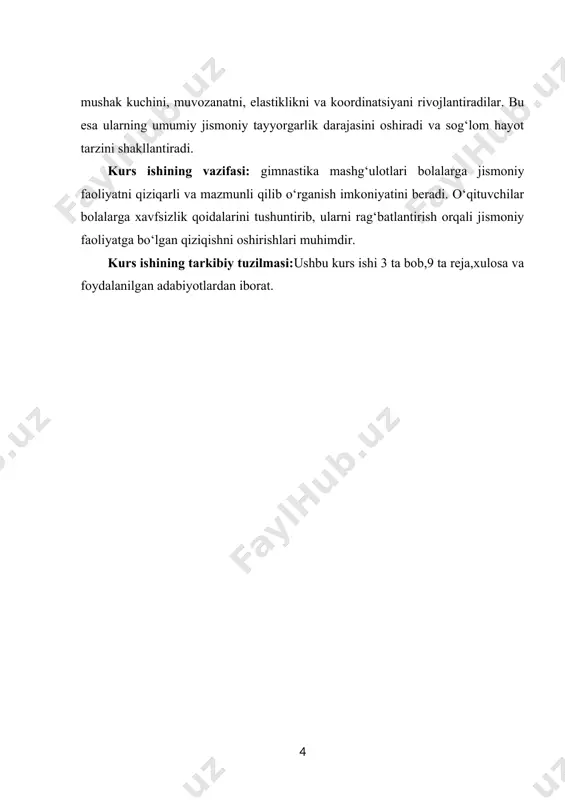 higa yordam beradi. maktabgacha taʼlim muassasalarida jismoniy tarbiya darslari va faoliyatlari orqali bolalar harakat qilish, yangi ko‘nikmalarni o‘rganish va jismoniy rivojlanishning asosiy jihatlarini tushunish imkoniyatiga ega bo‘ladilar.jismoniy tarbiya bolalar uchun psixologik jihatdan ham foydalidir. harakatlar orqali bolalar o‘z his-tuyg‘ularini ifoda etish, stressni kamaytirish va o‘z-o‘zini nazorat qilish ko‘nikmalarini rivojlantirish imkoniyatiga ega. o‘yinlar va jismoniy faoliyatlar bolalar orasida do‘stlikni mustahkamlash, hamkorlik va raqobat ruhini rivojlantirishga yordam beradi. bu, o‘z navbatida, bolalarning ijtimoiy ko‘nikmalarini oshirishga xizmat qiladi.jismoniy tarbiya bolalarga sog‘lom turmush tarzini shakllantirishda yordam beradi. maktabgacha taʼlim davrida bolalar sog‘liqni saqlash, jismoniy faollik va to‘g‘ri ovqatlanish kabi asosiy tushunchalarni o‘zlashtira boshlaydilar. jismoniy tarbiyaning muhim vazifalaridan biri shundaki, bolalarni sog‘lom turmush tarziga jalb qilish va ularning sog‘lom odatlarga ega bo‘lishini ta'minlashdir. jismoniy tarbiya dasturlarini amalga oshirayotganda, ta'lim muassasalari bolalarning yoshiga, qobiliyatlariga va ehtiyojlariga mos keladigan faoliyatlarni tanlashlari juda muhimdir. jismoniy tarbiya darslari, o‘yinlar, sport musobaqalari, raqs va boshqa jismoniy faoliyatlar bolalarning qiziqishini oshirib, …