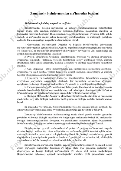 zamonaviy bioinformatsion ma'lumotlar bazalari — DOCX