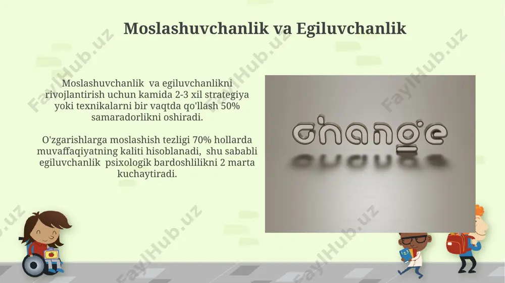 siya tezligini yaxshilaydi, natijada chaqqonlik ko'rsatkichlarini oshirishga olib keladi. to'g'ri ovqatlanish va chaqqonlik uglevodlar, oqsillar va yog'larning muvozanatli iste'moli (masalan, 40% uglevodlar, 30% oqsillar, 30% yog'lar) mushaklarning kuchini va chidamliligini oshirib, chaqqonlik ko'rsatkichlarini yaxshilaydi. to'g'ri ovqatlanish chaqqonlikni 20-30% ga oshirishi mumkin, chunki u mushaklarning tez tiklanishi va energiya darajasining optimal holatda saqlanishiga yordam beradi. stressni boshqarish va chaqqonlik stressni samarali boshqarish chaqqonlikni 20% ga oshirishi mumkin, chunki stress miya faoliyatini pasaytiradi va tezkor qaror qabul qilish qobiliyatiga salbiy ta'sir qiladi. muvozanatli turmush tarzi bu ko'rsatkichni yaxshilashga yordam beradi. kognitiv xatti-harakat terapiyasi (kht) yordamida stressni boshqarish bo'yicha 8 hafta davom etgan treningdan so'ng, ishtirokchilarning 75% chaqqonlik testlarida sezilarli yaxshilanishni ko'rsatdi. e'tiboringiz uchun rahmat @taqdimot_robot image6.jpg image7.jpg image8.jpg image9.jpg image10.jpg image11.jpg image12.jpg image13.jpg image14.jpg image15.jpg image16.jpg image17.jpg image18.jpg image19.jpg image20.jpg image21.jpg image22.jpg image1.png