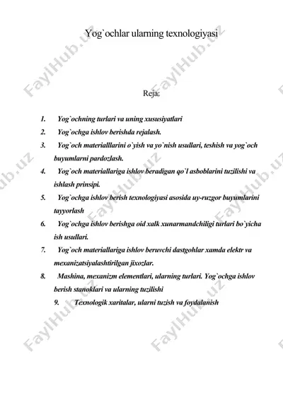 yog'ochlar ularning texnologiyasi — DOC