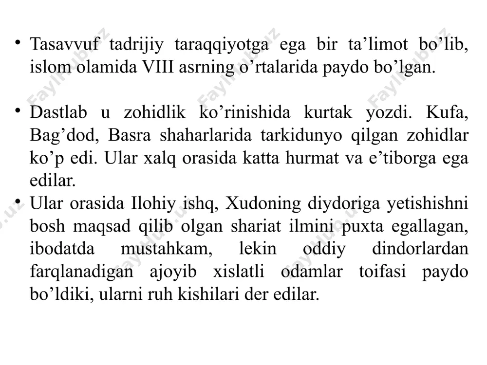 lli, nafs, dunyo, jonon, vahdat mayidan mast bo’lish, oshiq, aysh – ishrat, xarobat ahli, faqirlik, gulzor kabi ramz va timsollarni bilish zarur. image1.png