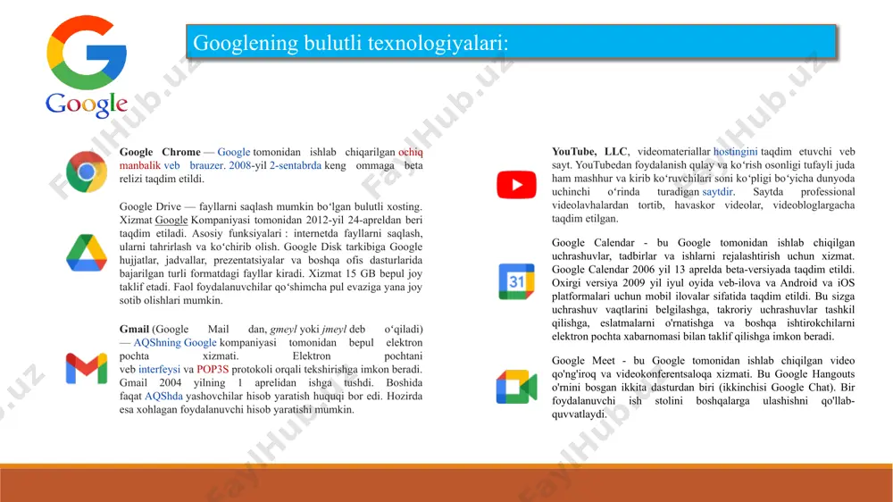 - bu fog creek software tomonidan 2011 yilda yaratilgan bepul ishlash va vazifalarni boshqarish dasturi. xizmat 2017 yilda atlassian-ga sotilgan va 2019 yil oktyabr oyidan boshlab windows, macos, ios, android va veb-ilovalarida 50 milliondan ortiq foydalanuvchi mavjud. ko'pgina tashkilotlar trello-dan ham katta, ham kichik jamoaviy loyihalarni boshqarish uchun foydalanadilar, chunki dasturning oson tushuniladigan vizual interfeysi, vazifalar bajarilishining turli bosqichlarini va ular ustida kim ish olib borayotganligini aks ettiradi. trello, shuningdek, shaxslar tomonidan shaxsiy va professional jadvallarni boshqarish, tadbirlarni tashkil qilish va taraqqiyotni kuzatish uchun ishlatilishi mumkin. trello shuningdek, talabalarni tashkil qilishning mashhur vositasidir. trelloning bulutli texnologiyasi: canva - bu aql bovar qilmaydigan dizayn vositasi, ulardan foydalanish juda oson va bu juda ko'p tajribaga ega bo'lmasangiz ham juda professional natijalarga erishishga imkon beradi. canva dizayn uchun onlayn vosita tarkib qismlari, bepul vosita ammo oyiga 9 evro miqdorida to'lov to'lasangiz, pro versiyasini ham taqdim etadi. garchi bepul versiya tomonidan taqdim etiladigan imtiyozlar …