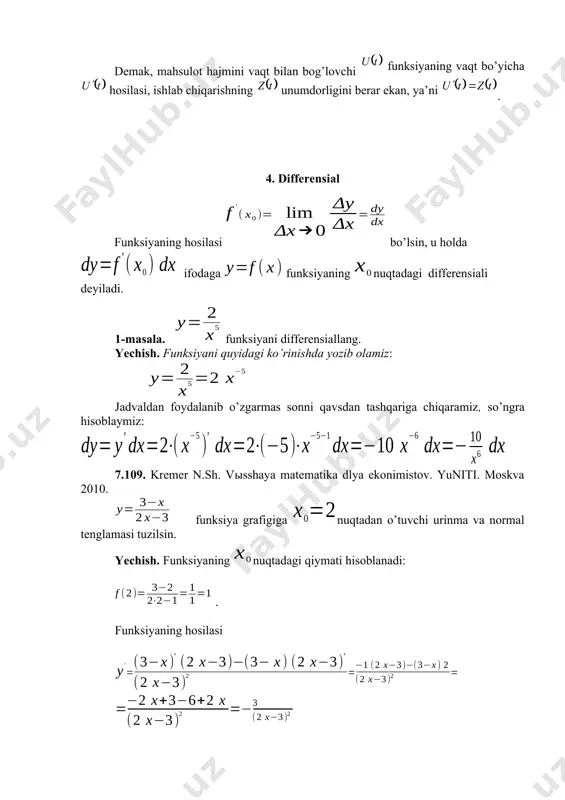 = t 0 t t = t d ( ) ( ) 0 0 t u t t u u - d + = d ( ) 0 0 = d d ® d x x im x a l t u z rta o d d = ' ( ) ( ) 0'0 00 ' orta tt u ztimzimut t d®d® d === d ll ( ) t u ( ) t u ¢ ( ) t z ( ) ( ) t z t u = ¢ dx dy x y x x f = d d ® d = ¢ lim 0 ) 0 ( dx x f dy ) 0 ( ¢ = ( ) x f y = 5 2 x y = 5 2 5 2 - = = x x y dx x dx x dx x dx x dx y dy 6 …