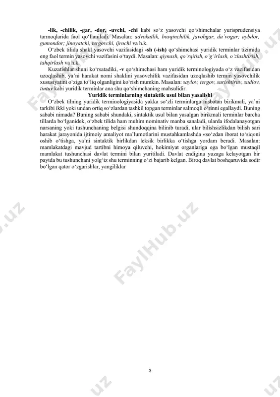 iyada biror maqsad yoki maxsus, maxfiy topshiriq yuzasidan o‘tkaziladigan tadbir nomini bildiradi. ba’zan bir tarmoq terminologiyasida ham omonimlik uchraydi. masalan, yurisprudensiyada sanksiya termini ikki ma’noni anglatadi: 1) prokuror ruxsati; 2) jazo chorasi. 5. terminlarning yana bir o‘ziga xos belgisi shuki, terminlar rasmiylashgan so‘zlar bo‘lganligi sababli respublika miqyosida, hatto dunyo miqyosida bir tushunchani anglatadi. xalqaro terminlar fikrimizga misol bo‘la oladi: impichment, demokratiya, respublika, prezident, parlament, amnistiya, deputat, konstitutsiya, kriminologiya va h.k. bunday terminlar yer yuzining barcha qit’alarida bir xil ma’noda qo‘llanadi. 6. terminlar muayyan bir sohaga tegishli bo‘lib, muayyan mutaxassislar tomonidan maxsus qabul qilingan, rasmiylashgan so‘zlardir. shuning uchun bir tushunchani ifodalovchi terminni boshqa bir so‘z bilan almashtirib bo‘lmaydi. ya’ni, bir tarmoq terminlari tizimida sinonimiya yoki dubletning qo‘llanilishiga yo‘l qo‘yilmaydi. masalan, huquq, burch, shaxs, subyekt, yuridik shaxs, kriminalistika, demokrat, tergovchi, modda, jinoyat kabi terminlarga muqobil variantlar izlash nojoizdir. ba’zan boshqa terminologiya sohalarida bo‘lgani kabi yuridik terminlar tizimida ham sinonimik holatlar ko‘zga tashlanadi: …