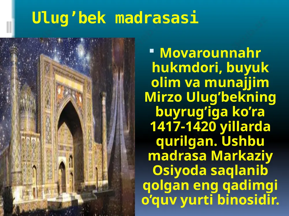 mirzo ulug`bek madrasalari - Page 5