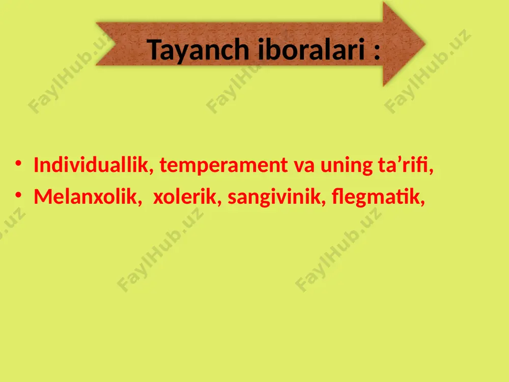 hujayralarining ishchanligi, ularning chidamliligi bu xossaga bog‘liq. asab tizimining harakatchanligi – bu bir jarayonnining ikkinchisi bilan almashish tezligi. u sharoitlarning kutilmagan va keskin o‘zgarishlariga nisbatan moslashishni ta’minlaydi. nerv jarayonlarining mutanosibligi haqida so‘z yuritib, i.p. pavlov qo‘zg‘alish va tormozlanish jarayonlarining ma’lum muvozanatini ko‘zda tutgan edi. bu jarayonlar bir-biri bilan kuchi bo‘yicha muvozanatlashgan, yoki muvozanatlashmagan bo‘ladi. bu jarayonlardan birining kuchi ikkinchisidan oshib ketsa, inson mutanosiblikdan chiqadi. i.p. pavlov tomonidan ajratilgan nerv jarayonlarining xossalari, uning fikriga ko‘ra, oliy nerv faoliyati tipini hosil qiluvchi ma’lum tizimlar, kombinatsiyalarni tashkil etadilar. asab tizimining tipi – bu uning tabiiy, tug‘ma xossasi bo‘lib, hayot va faoliyat sharoitlari ta’sirida juda oz darajada o‘zgarishi mumkin. bu tip individga xos bo‘lgan asab tizimining asosiy xossalari yig‘indisi – qo‘zg‘alish va tormozlanish jarayonlari nisbatining kuchi, mutanosibligi va harakatchanligidan tarkib topadi. asab tizimining bu xossalari temperamentning fiziologik asosini tashkil qiladi. asab tizimining pavlov tomonidan ajratilgan tiplari faqat miqdor jihatdan emas, balki, asosiy xususiyatlari bilan …