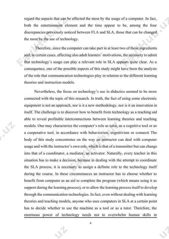 n happen in or out of the classroom (the student may be required to use the computer to practice during the lesson or for homework). then, particularly in this case, it is possible to notice technology’s impact on affecting some of the discrepancies between fla and sla by offering new opportunities of autonomous learning with distance education and training procedure, which takes advantage of a cooperative acquisition process with distant persons. for instance, in these situations e-mail usage also provides a natural environment to use a language which is very similar to spoken communication, given the exchange speed and frequency which makes the communicative exchanges more like a conversation developing in time, than a form of written communication whose nature is more formal and coherent. the concluding portion of the study is dedicated to deepening the way in which communication technologies could and should be used as an aid to …