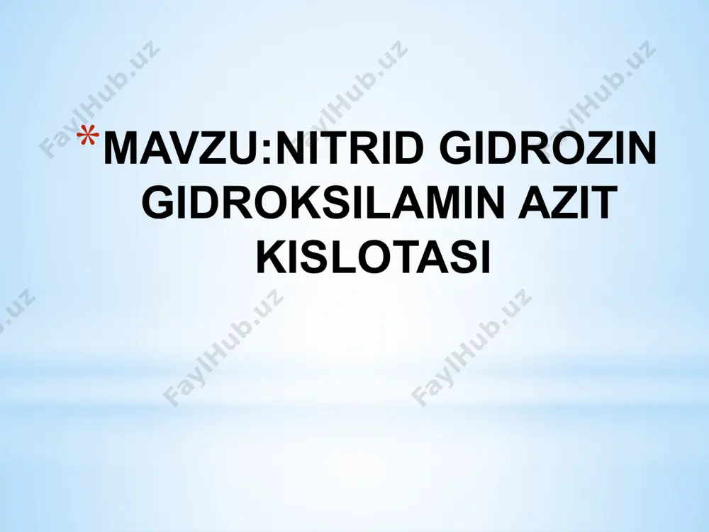hno bo'lgan kuchsiz, noorganik kislota2. u asosan ochiq ko'k rangga ega suvli eritmada uchraydi. bu juda beqaror va u tezda azot oksidi, no va azot kislotasi hno ga aylanadi.3. odatda nitritlar shaklida suvli eritmada uchraydi. bundan tashqari, u azot oksidining suv bilan reaktsiyasi natijasida atmosferadan tabiiy ravishda keladi. u erda, xususan, troposferada azot kislotasi ozon kontsentratsiyasini boshqarishga aralashadi. hno2 u ozgina tijorat maqsadlarida foydalanadi, go'shtni konservalashda nitrit shaklida ishlatiladi. boshqa tomondan, u azo bo'yoqlar ishlab chiqarishda qo'llaniladi. natriy tiosulfat bilan birgalikda siyanid natriy bilan zaharlangan bemorlarni davolashda ishlatiladi. ammo, bu mutagen moddadir va dnk zanjirlari asoslarida sitozin va adeninni oksidlovchi deaminatsiyalash orqali almashtirishga olib kelishi mumkin deb o'ylashadi. etiborinhgiz uchun raxmat image1.png image2.png image3.jpeg image4.jpeg image5.jpeg