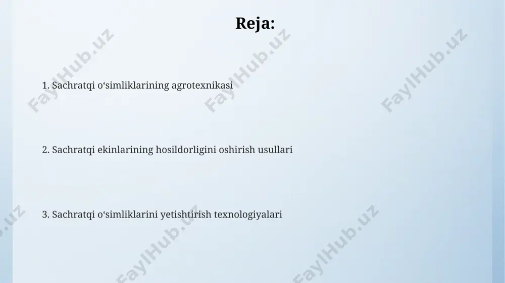 rug'ini ekish texnologiyalari sachratqi urug'ini ekish optimal chuqurligi 2-3 sm bo'lib, o'rtacha 5-7 sm masofada joylashtiriladi va unumdorlikni oshirish uchun chigitlarni oldindan ishlov berish tavsiya etiladi. sachratqining turli xil navlarni ekishda optimal sig'im 1 gektarda 10-15 kg urug' bo'lib, bu tuproqning turi va iqlim sharoitiga bog'liq ravishda o'zgarishi mumkin. sachratqi ekishda gidropon texnologiyasidan foydalanish suv sarfini 30% gacha kamaytirib, hosildorlikni 15-20% ga oshirishi mumkin, bu esa resurslarni samarali boshqarishga xizmat qiladi. hosilni yig'ish va saqlash texnologiyalari sachratqi o'simliklarining hosilini yig'ishda 30% gacha mexaniklashtirilgan usullardan foydalanish samaradorlikni oshiradi va mehnat xarajatlarini kamaytiradi. zamonaviy sovutish texnologiyalaridan foydalanish, masalan, muzlatgichli kameralardan foydalanish, sachratqi mahsulotlarining saqlanish muddatini 180 kungacha uzaytirish imkonini beradi. hosilni saqlashning optimal harorati +2-+4°c bo'lib, bunda saqlash muddati 90 kungacha uzaytiriladi va sifat ko'rsatkichlarining yo'qolishi 5% dan oshmasligi kerak. tuproq va iqlim sharoiti talablari saxaul ko'chatlarini ekish uchun eng yaxshi vaqt bahor (mart-aprel oylari) bo'lib, bu paytda erning namligi va harorati …