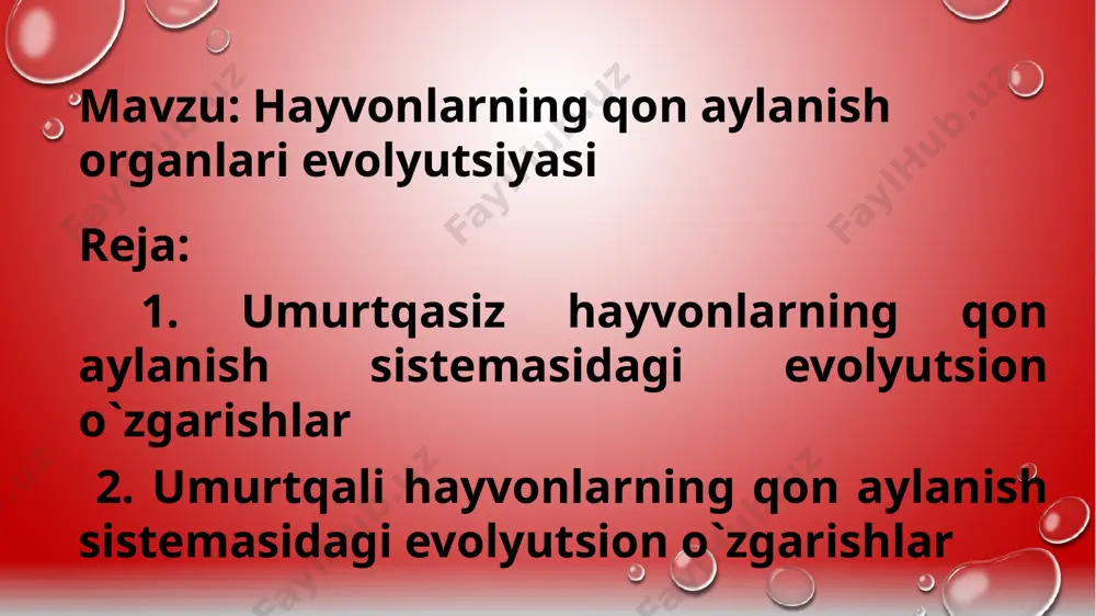 g‘ir chuvalchangining ichki tuzilishi: 1 – og‘iz; 2 – halqum; 3 – qizilo‘ngach; 4 – jig‘ildon; 5 – oshqozon;6 – ichak; 7 – yurak; 8 – orqa qon tomiri; 9 – qorin qon tomiri; 10 – tana bo‘shlig‘i to‘siqlari; 11 – halqum usti nerv tuguni; 12 – halqum osti nerv tuguni; 13 – qorin nerv zanjiri molluskalarda qon aylanish yurak dastlab molluskalarda paydo bo'lgan. yurak, yurak oldi xaltasi ichida joylashgan. yurak bo'lmachasi va qorinchasi galma-gal qisqarib, qon tomirlarga oqadi. qon tomirlari ko'p marta shoxlanib, mayda tomirlarga ajratadi. tomirlarning uchi ochiq bo'lib, qon ichki a'zolar oralig'idagi bo'shliqqa quyiladi. u yerda kislorodni to'qimalarga berib, karbonat angidrid bilan to'yinadi. organlar oralig'idan qon yana tomirlarga yig'iladi va o'pka yoki jabrada kislorodga to'yinib, yurak oldi bo'lmasiga quyiladi. boshoyoqli molluskalarda yurak bitta qorincha va ikki yoki to'rtta bo'lmachadan iborat. chuchuk suv shillig‘ining ichki tuzilishi: 1 – og‘iz; 2 – tilcha; 3 – halqum; 4 – qizilo‘ngach; …